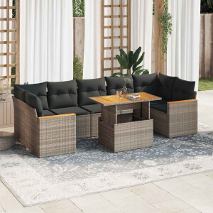 vidaXL 8-delige Loungeset met kussens poly rattan acacia grijs