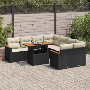 vidaXL 9-delige Loungeset met kussens poly rattan acacia zwart