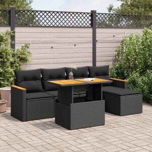 vidaXL 6-delige Loungeset met kussens poly rattan acacia zwart