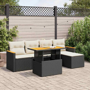 vidaXL 6-delige Loungeset met kussens poly rattan acacia zwart