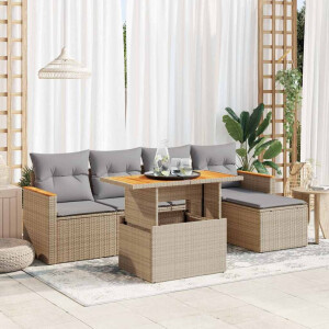 vidaXL 6-delige Loungeset met kussens poly rattan acacia beige