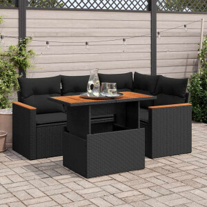 vidaXL 5-delige Loungeset met kussens poly rattan acacia zwart