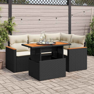 vidaXL 5-delige Loungeset met kussens poly rattan acacia zwart