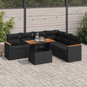vidaXL 7-delige Loungeset met kussens poly rattan acacia zwart