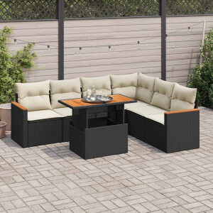 vidaXL 7-delige Loungeset met kussens poly rattan acacia zwart