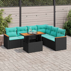 vidaXL 7-delige Loungeset met kussens poly rattan zwart