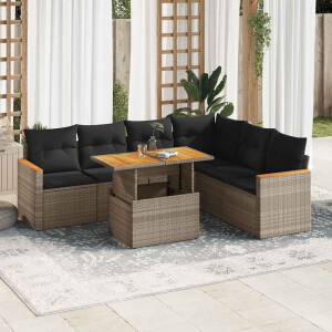 vidaXL 7-delige Loungeset met kussens poly rattan acacia grijs