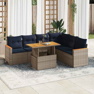 vidaXL 7-delige Loungeset met kussens poly rattan grijs