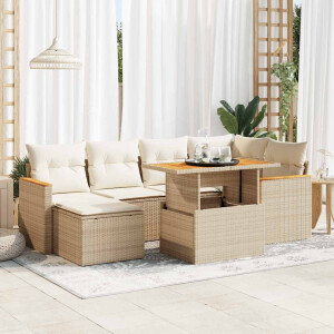vidaXL 7-delige Loungeset met kussens poly rattan acacia beige