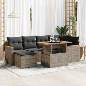 vidaXL 7-delige Loungeset met kussens poly rattan acacia grijs
