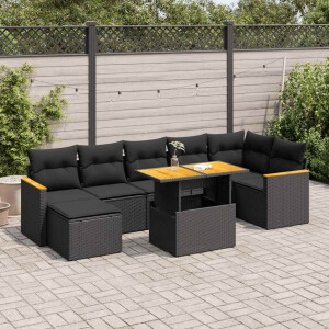 vidaXL 8-delige Loungeset met kussens poly rattan acacia zwart