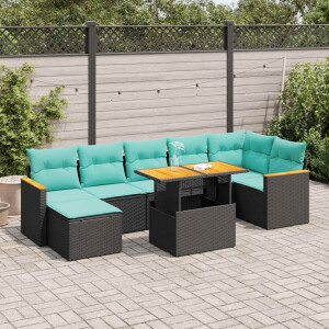 vidaXL 8-delige Loungeset met kussens poly rattan acacia zwart