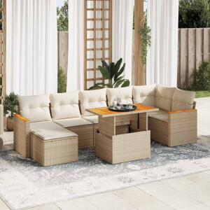 vidaXL 8-delige Loungeset met kussens poly rattan acacia beige