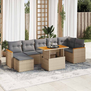vidaXL 8-delige Loungeset met kussens poly rattan acacia beige