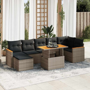 vidaXL 8-delige Loungeset met kussens poly rattan acacia grijs