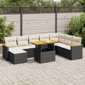 vidaXL 9-delige Loungeset met kussens poly rattan acacia zwart