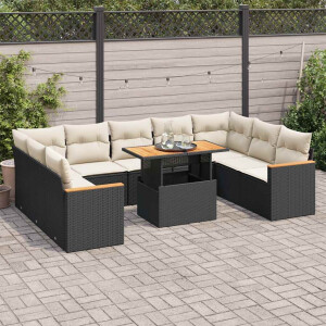 vidaXL 10-delige Loungeset met kussens poly rattan acacia zwart