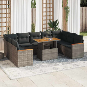vidaXL 10-delige Loungeset met kussens poly rattan acacia grijs