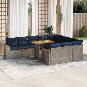 vidaXL 11-delige Loungeset met kussens poly rattan grijs
