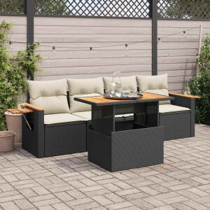 vidaXL 5-delige Loungeset met kussens poly rattan acacia zwart