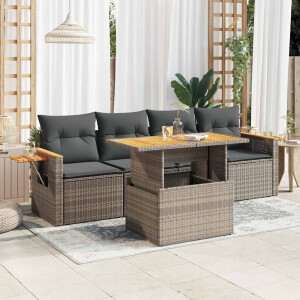 vidaXL 5-delige Loungeset met kussens poly rattan acacia grijs