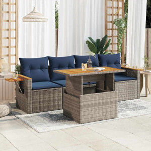 vidaXL 5-delige Loungeset met kussens poly rattan grijs