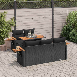 vidaXL 6-delige Loungeset met kussens poly rattan acacia zwart