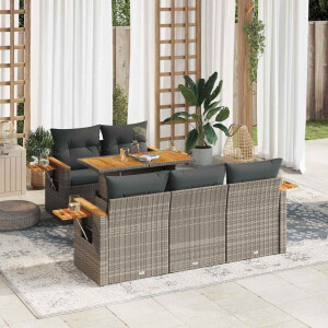 vidaXL 6-delige Loungeset met kussens poly rattan acacia grijs