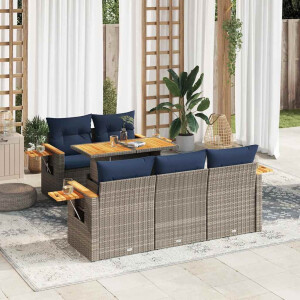vidaXL 6-delige Loungeset met kussens poly rattan grijs