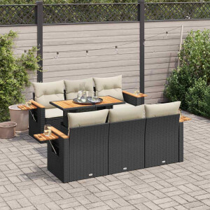 vidaXL 7-delige Loungeset met kussens poly rattan acacia zwart
