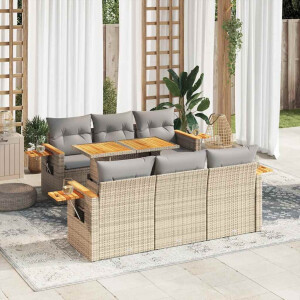 vidaXL 7-delige Loungeset met kussens poly rattan acacia beige