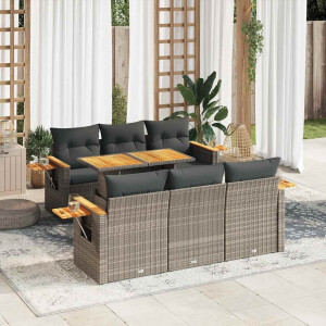vidaXL 7-delige Loungeset met kussens poly rattan acacia grijs