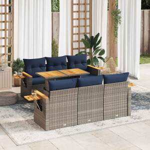 vidaXL 7-delige Loungeset met kussens poly rattan grijs