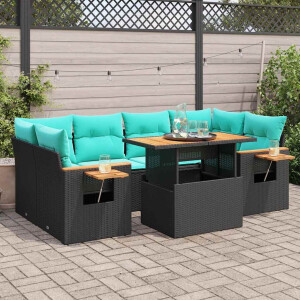 vidaXL 7-delige Loungeset met kussens poly rattan zwart