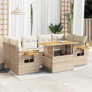 vidaXL 7-delige Loungeset met kussens poly rattan acacia beige