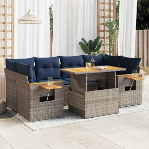 vidaXL 7-delige Loungeset met kussens poly rattan grijs