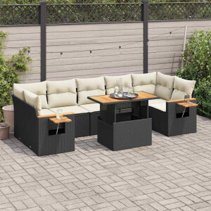 vidaXL 8-delige Loungeset met kussens poly rattan acacia zwart