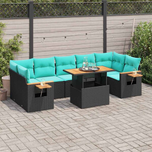 vidaXL 8-delige Loungeset met kussens poly rattan zwart