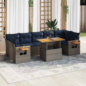 vidaXL 8-delige Loungeset met kussens poly rattan grijs