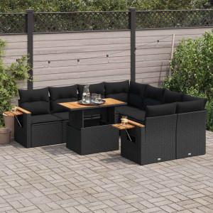vidaXL 9-delige Loungeset met kussens poly rattan acacia zwart