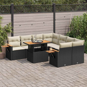 vidaXL 9-delige Loungeset met kussens poly rattan acacia zwart