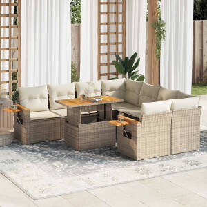 vidaXL 9-delige Loungeset met kussens poly rattan acacia beige