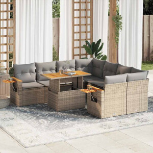 vidaXL 9-delige Loungeset met kussens poly rattan acacia beige