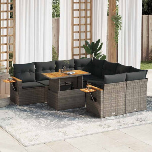 vidaXL 9-delige Loungeset met kussens poly rattan acacia grijs