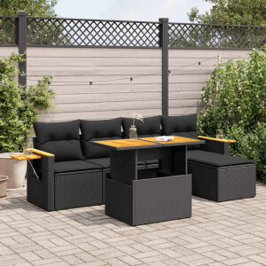 vidaXL 6-delige Loungeset met kussens poly rattan acacia zwart