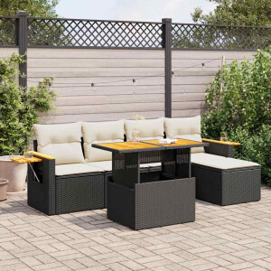 vidaXL 6-delige Loungeset met kussens poly rattan acacia zwart
