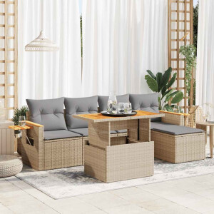 vidaXL 6-delige Loungeset met kussens poly rattan acacia beige