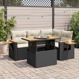 vidaXL 5-delige Loungeset met kussens poly rattan acacia zwart