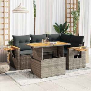 vidaXL 5-delige Loungeset met kussens poly rattan acacia grijs