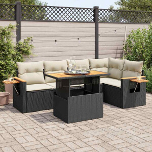 vidaXL 6-delige Loungeset met kussens poly rattan acacia zwart